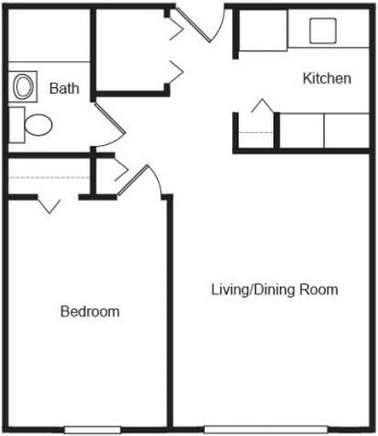 Elmwood 1BR Floor Plan