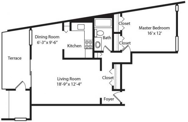 Crescent Apartments 1BR Floor Plan