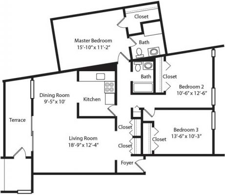 Crescent Apartments 3BR Floor Plan