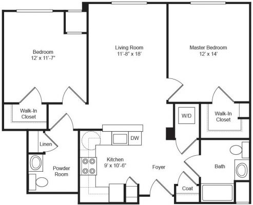 Covenant Village 2BR 1.5 Bath Floor Plan