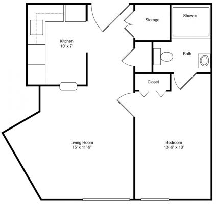 Evergreen House 1 Bedroom Barrier Free Floor Plan