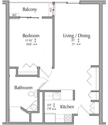 Inwood House 1BR Floor Plan With Shower