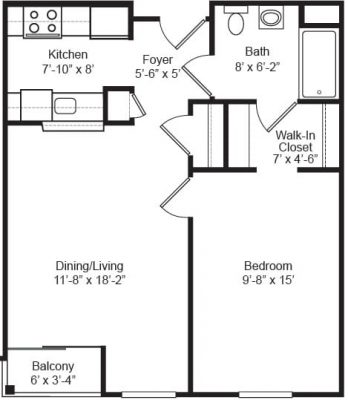 Madonna House 1 Bedroom with Patio Floor Plan