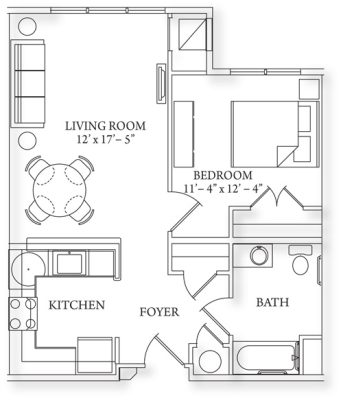 1 Bedroom 594 sq. ft.
