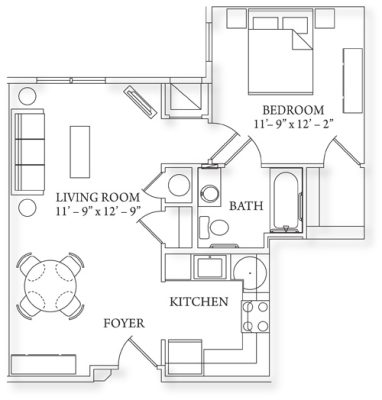 1 Bedroom 607 sq. ft.