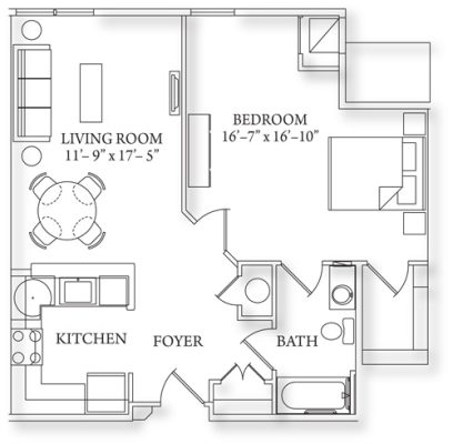 1 Bedroom 718 sq. ft.